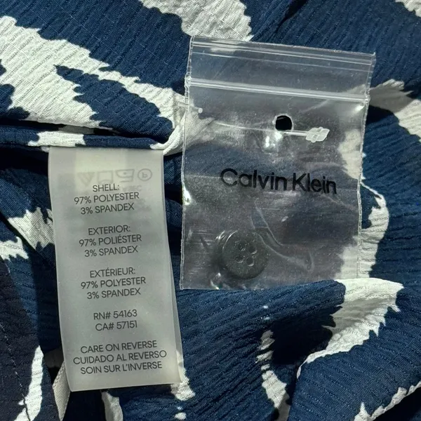 NEW Calvin Klein Top Zebra Y2K Animal Safari Coquette Button Up Blue White Large - Image 5