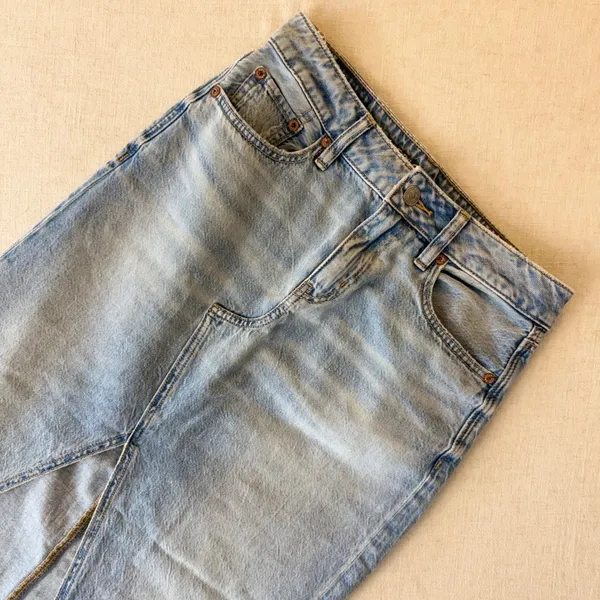 American Eagle‎ Low Rise Maxi Denim Skirt Light Wash Size 000 - Image 8
