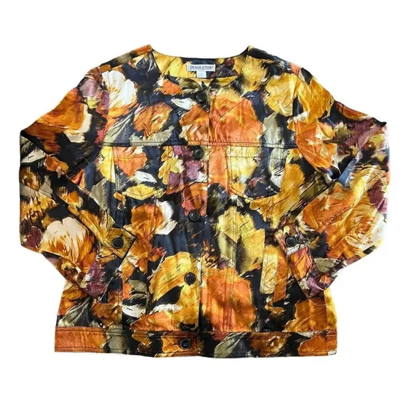 Pendleton Blouse Womens Medium Floral Button Front Silk‎ Long Sleeve Top - Image 3