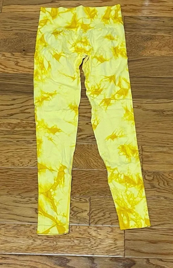 High Waist Yellow Tie Dye Leggings - Image 3