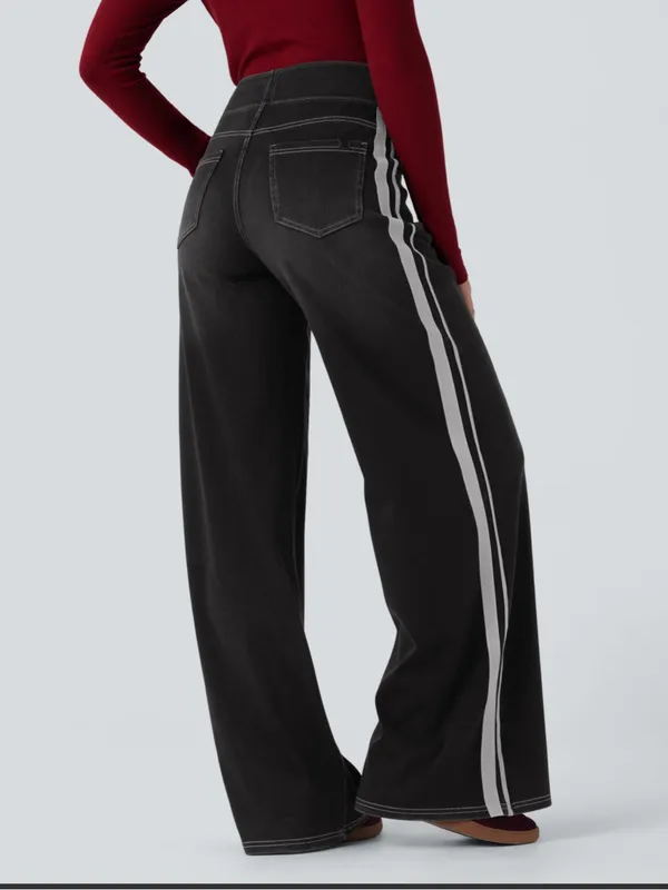 Halara Flex™ High Waisted Stripe Wide Leg Flowy Washed Casual Jeans - Image 2