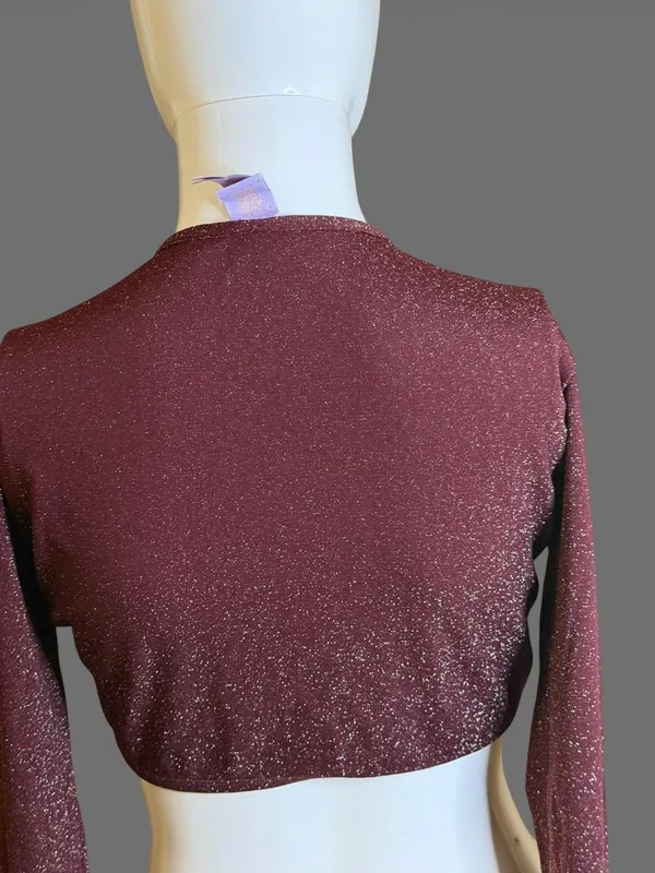 Savage X Fenty Sparkle Tie-Front Crop Top - Burgundy - Image 6