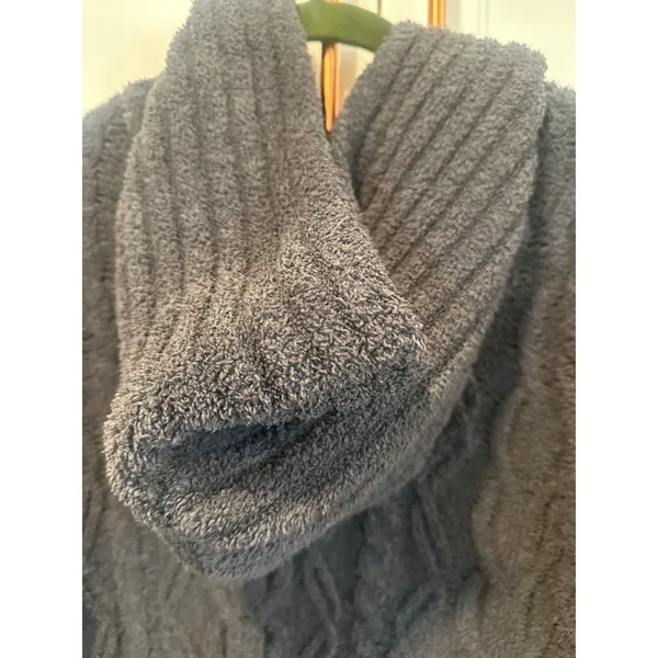 Barefoot Dreams CozyChic Cable Knit Hoodie Sweater Charcoal Gray Womens M flaw - Image 7
