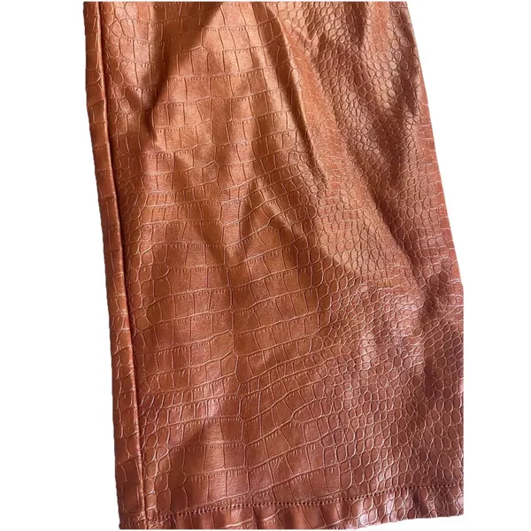 Skies Are Blue Camel Vegan-leather Straight Leg Pants M Embossed - Image 5