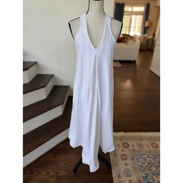 Free People Beach White Plunge V-Neck Sleeveless Maxi Dress Resort Vacation - Image 2