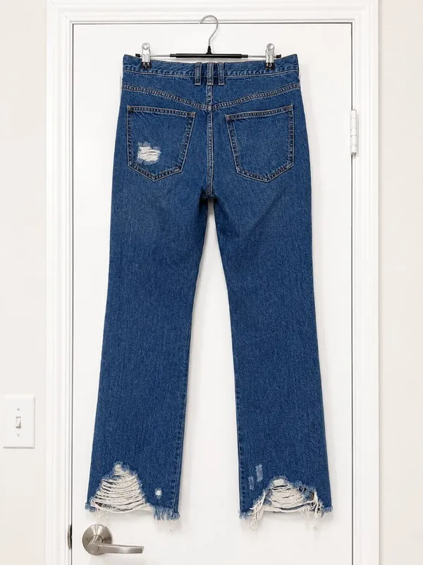We The Free Distressed Straight Leg Jeans High Rise Raw Hem Blue Denim‎ Women's - Image 3