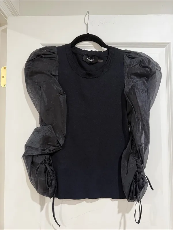 DO+BE Black Sheer Puff Sleeve Sweater Tank - Image 2