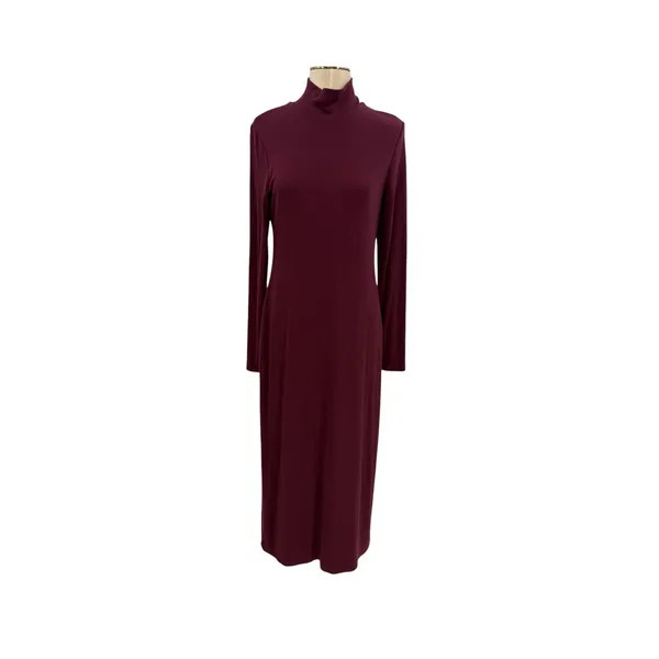 Marine Layer Lexi Mockneck Midi Dress Merlot Ribbed‎ Tencel Soft Stretch Large - Image 2