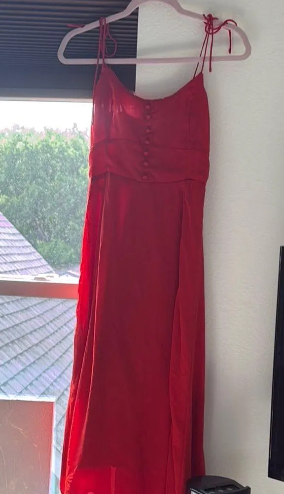 Abercrombie and Fitch Red Tie-Strap Corset Midi Dress - Image 3