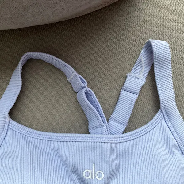 Alo Yoga Seamless Ribbed Favorite Bra Tank Light Provence Blue M - Image 4