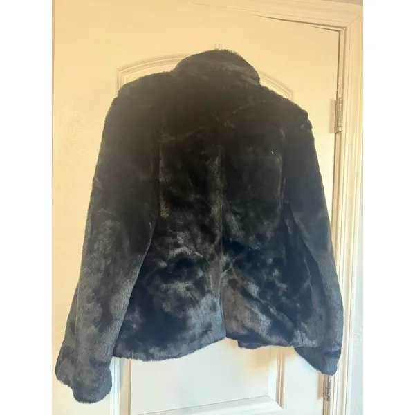 Guess Jeans Glamour faux fur Glam black statement‎ coat Y2K Women’s L Italy - Image 3