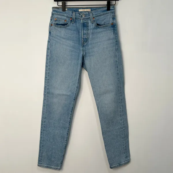 Levis Button Fly Wedgie Tapered Leg Denim Jeans Blue Light Wash Size 26‎ Retro - Image 2