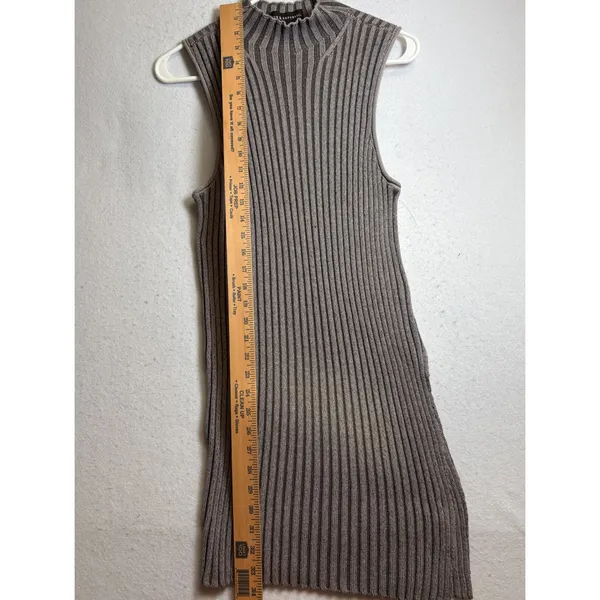 Rock & Republic Womens Mock Neck Ribbed Sleeveless Sweater Dress Gray Taupe L - Image 7