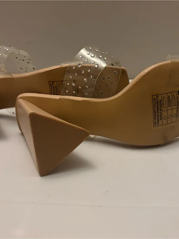 Mudd Nude Heeled Sandals with Clear Rhinestone Straps - Image 3