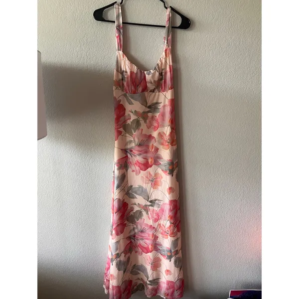 Floral Maxi Dress Women's M Backless Square Neck Smocked Wedding Guest - Image 4