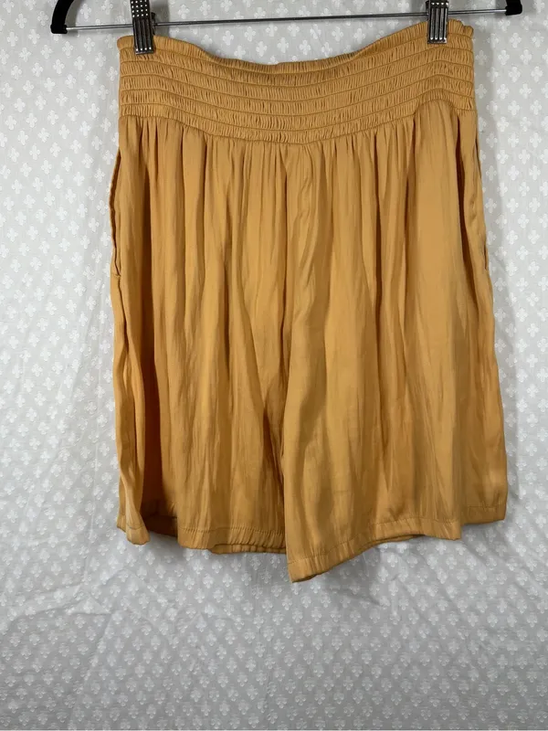 Free People‎ Yellow High Rise Pleated Satin Baggy Shorts - Image 7