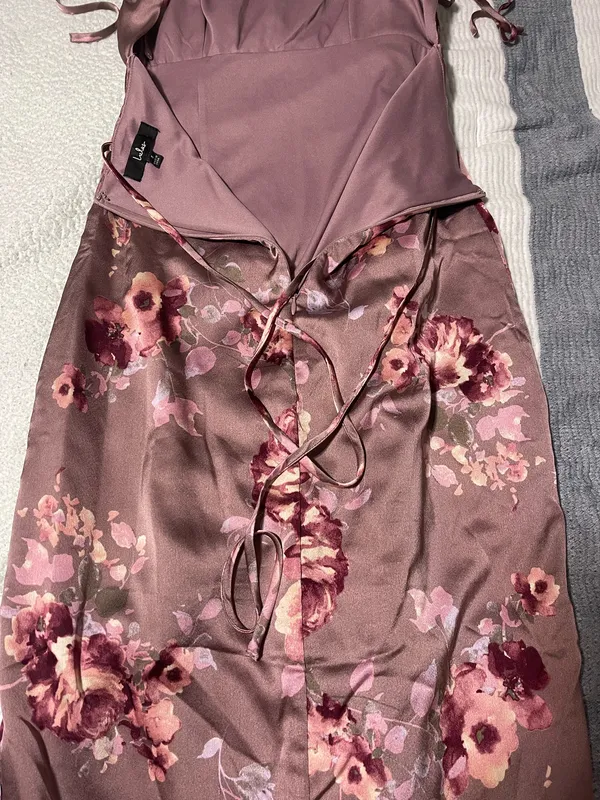 Lulus Satin Midi Dress Floral - Image 3