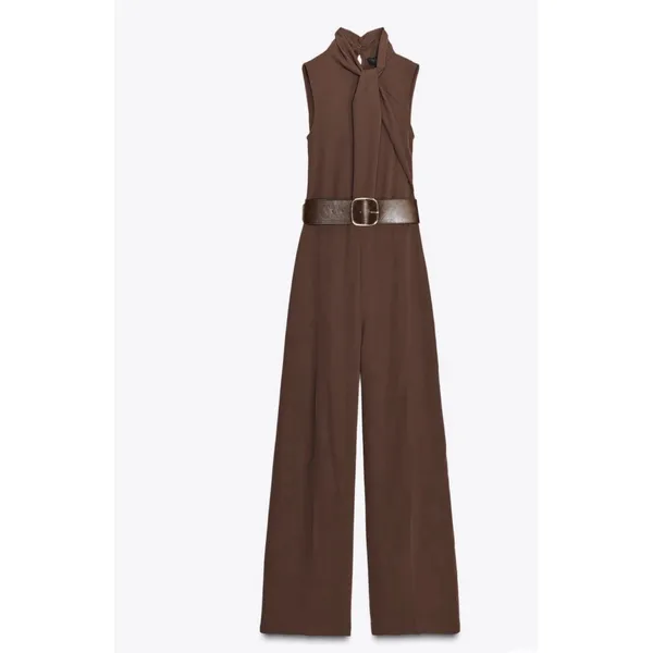 Zara Chocolate Brown Jumpsuit Belt Capsule City Quiet Luxury Runway - Image 11