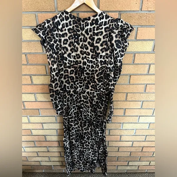 NWT Farm Rio Leopard Cream Natural Skin Midi Dress Puff Sleeve Size Small - Image 6