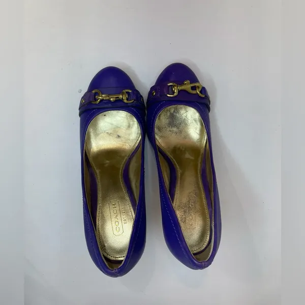 Coach Desaree Purple Bock‎ Heel Pumps Gold Hook Buckle Accent Heels Size 6 B - Image 6