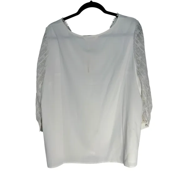 Agnes Orinda White V Neck Button Front Blouse Sheer Lace Sleeve Top Plus Size 1X - Image 8
