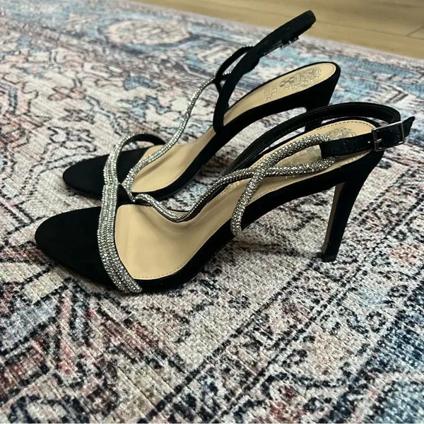 Vince Camuto Womens Luanna Black Suede Rhinesone Sandals Heels Shoes 9.5 NWOT - Image 5