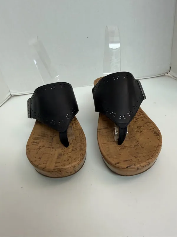 Vionic Sandals Atlantic Anitra Wedge Thong Padded Comfort Travel Beach Black - Image 2