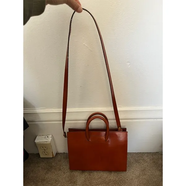 Pratesi Firenze Italian cognac Leather square Satchel Brown cross body bag - Image 3