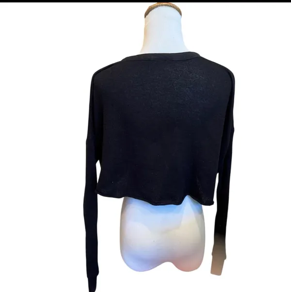 Urban Outfitters Black Crop Top Henley Lightweight Airy Relaxed Fit S - Image 4