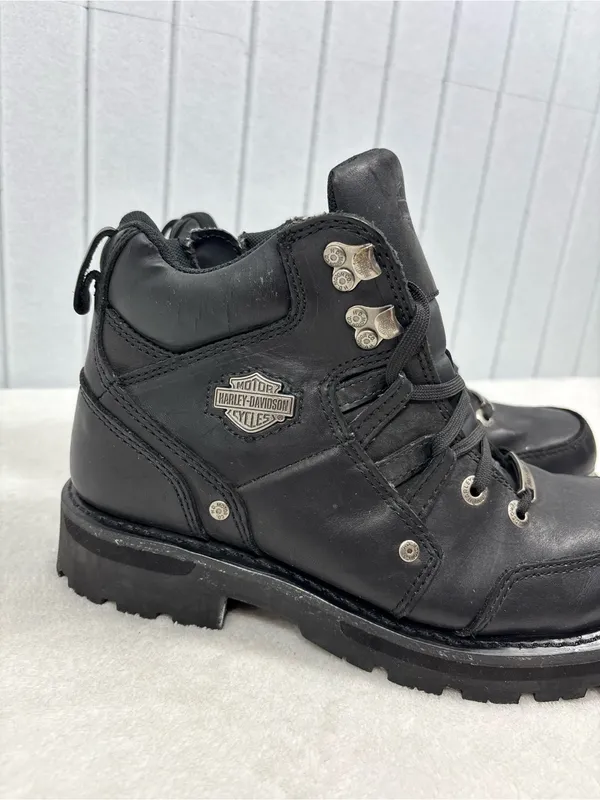 Harley-Davidson Black Leather Lace-Up Motorcycle Boots with Metal Accents Size 9 - Image 2