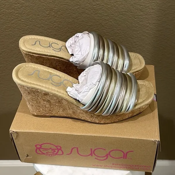 Sugar Gold and Silver Striped Mules Size 9 - Image 3