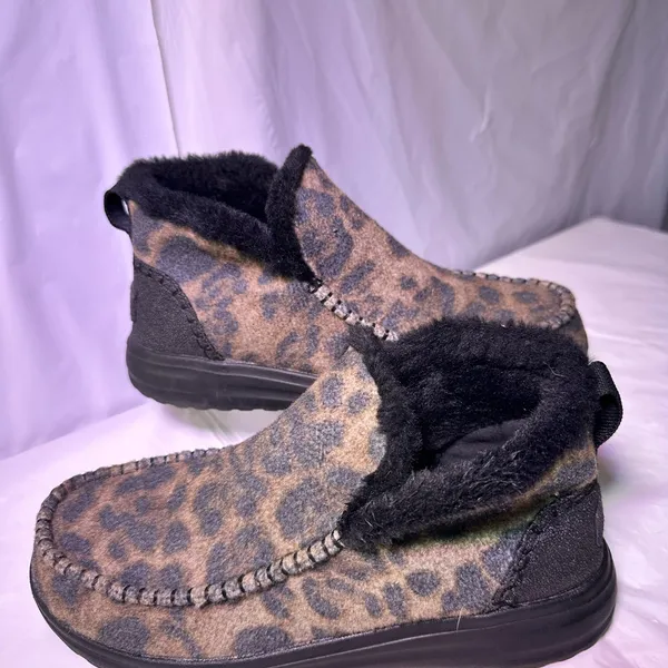 Hey Dude Leopard Print Slip-On Slipper in Brown and Black - Image 2