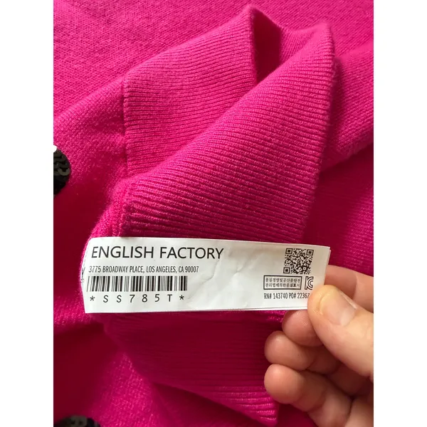 English Factory Hot Pink Sequin Polka Dot Puff Sleeve Sweater S - Image 10