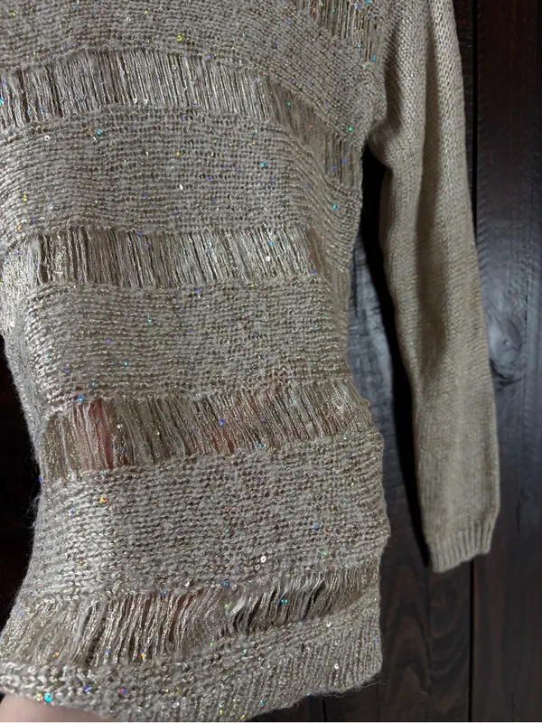 Buffalo David Bitton Beige Open-Weave Shimmer Sweater - Image 3