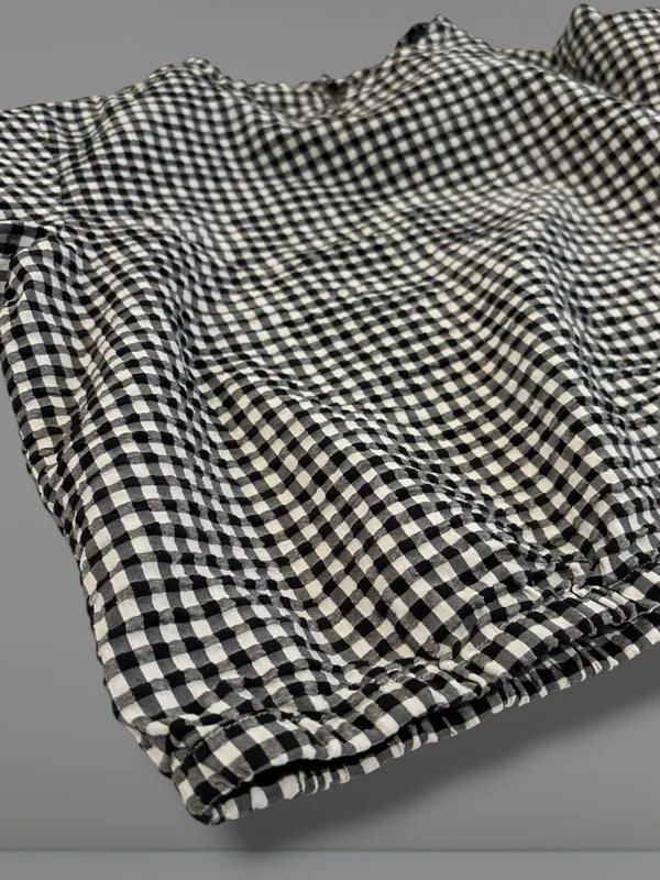 Uniqlo Black White Gingham Checkered Puff Short Sleeve Blouse Top Sz S - Image 5