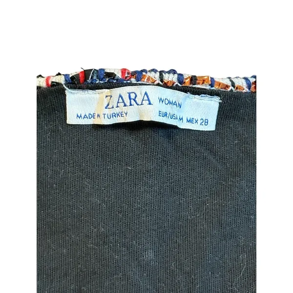 Zara Tweed Crop Tank Top Womens Medium Multicolor Plaid Button Front Square Neck - Image 7