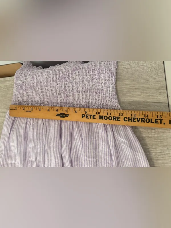 Hill House Home Lavender Stripe Linen Ellie Nap Dress Midi Smocked Preppy Med - Image 8