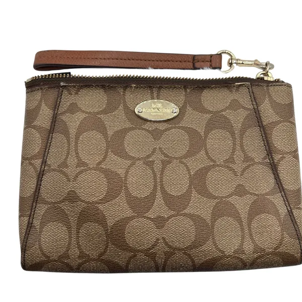 Coach‎ Signature Monogram Brown Zip Pouch Morgan Canvas Wristlet Retro F65060 - Image 10