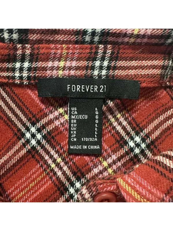 Forever 21 Red Plaid Women's Cropped Flannel Shirt Size Large - Image 2