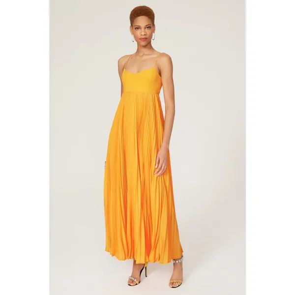 Obando x RTR Honeycomb Gown Yellow Pleated Maxi Dress Size 4 - Image 2