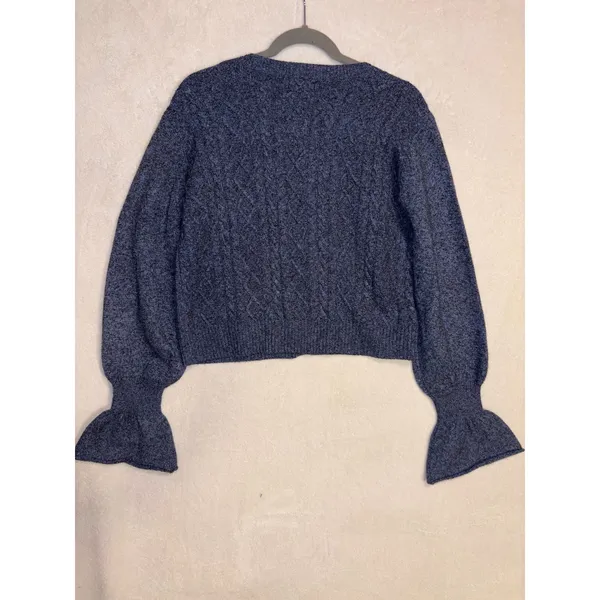 Current Air‎ Blue Marled Cable Knit Bell Sleeve Button Front Cardigan 2120145 M - Image 8