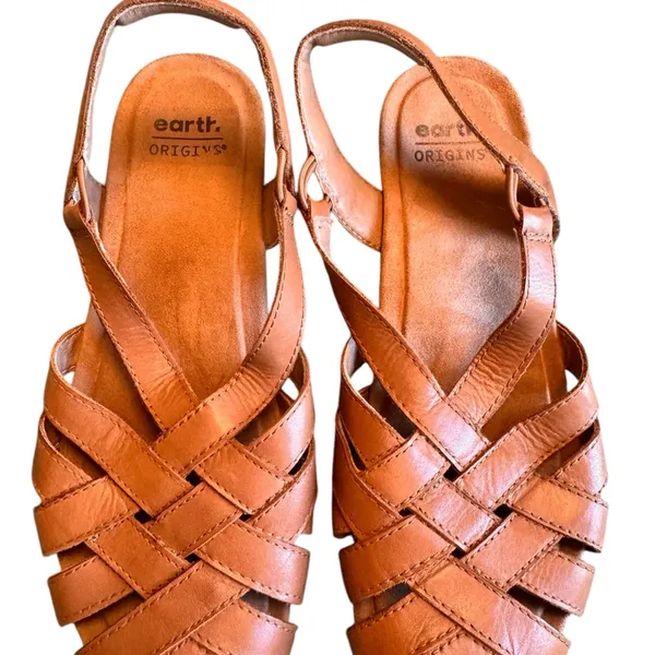 Earth Origins Berri Fisherman Slingback Sandals Tan Leather Comfort Est Size 9 - Image 6