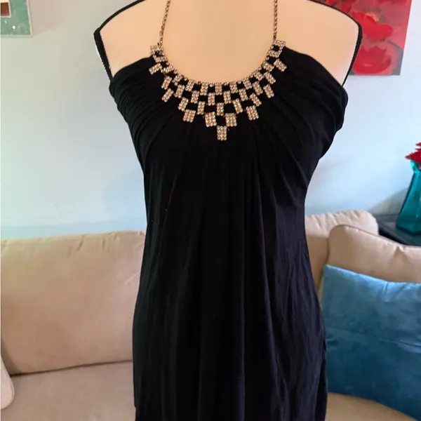 ELA Black Rhinestone Neck Halter Top Shirt Women Size M Medium - Image 2