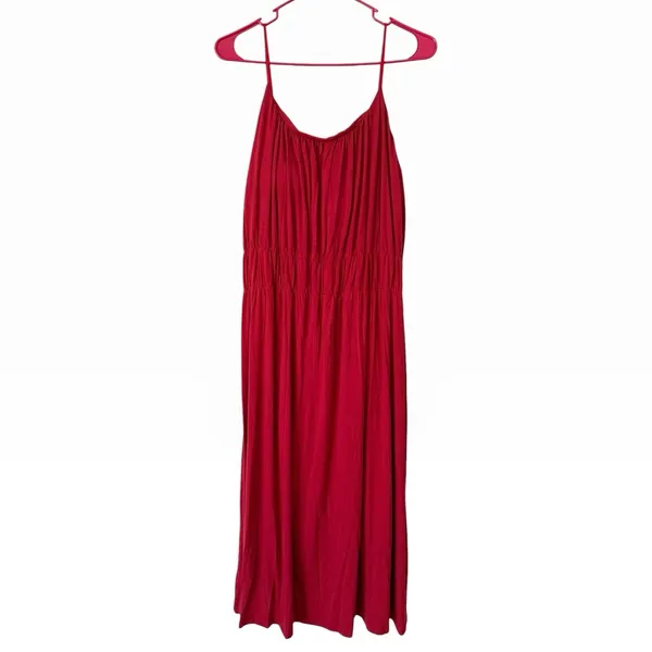NWT OGL Vacay Gathered U-Neck Spaghetti Midi Bra Dress Pockets Size XL Red - Image 2