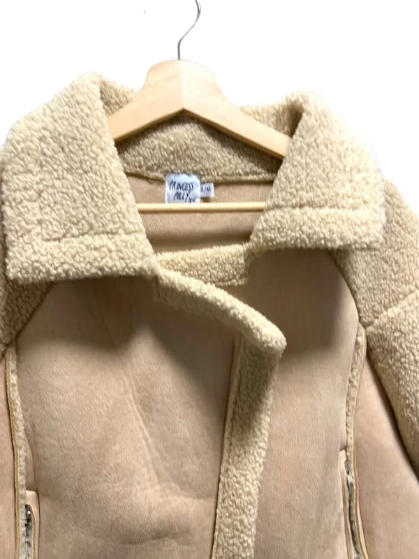 Princess Polly Moondance Faux Sherpa Aviator Jacket Beige Size S/M Neutral Fall - Image 9