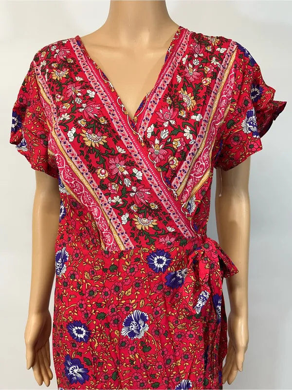 NWT PrettyGarden Large Red Floral Wrap Maxi Dress with Tie Waist - Image 4