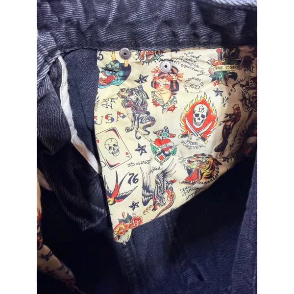 Ed Hardy Denim Cutoff Mini Skirt Panther Rose Distressed Women's S Black Tattoo - Image 5