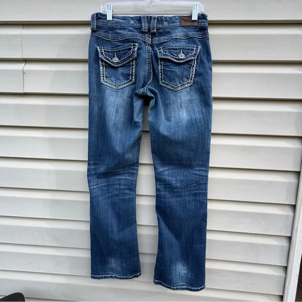 BKE Culture Jeans 29R Women’s Bootcut Stretch Blue Thick Stitch Low Rise - Image 3