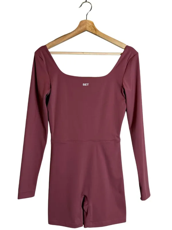 Set Active Sportbody Long Sleeve Shortysuit Romper Women's Medium Canyon Red Gym - Image 4