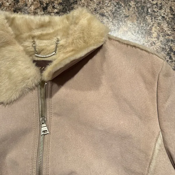 Guess Jacket Genuine Leather Vintage Penny Lane Y2K Faux Fur Lined Aviator Large - Image 8